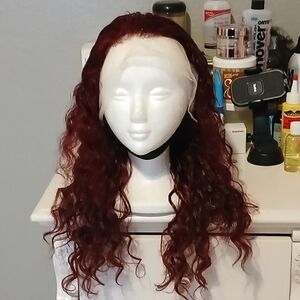 Deep Red Wavy Women’s Hair Wig - Natural-Look Style (Burgundy-99J)